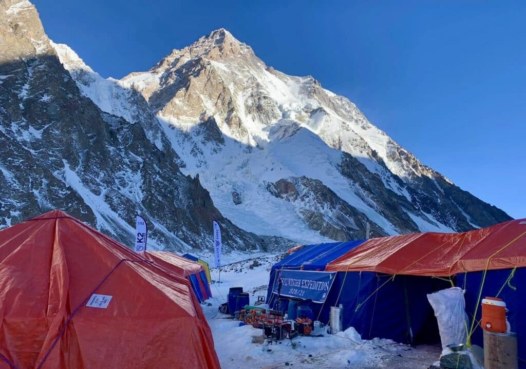 k2 winter expeditions at k2 base camp in 2021